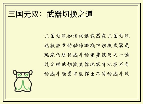 三国无双：武器切换之道